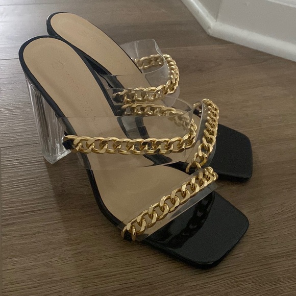 NWT acrylic and gold chain block heels - Picture 4 of 4